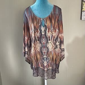 Women 2X Tunic 3/4 Sleeve Boho Chic Live And Let Live, Embroidery Beautiful !!!